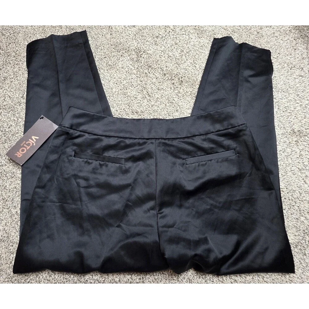 NWT Victor Alfaro Black Pants Size 10P Satin Feel Dressy Party Travel Classic - Picture 4 of 8